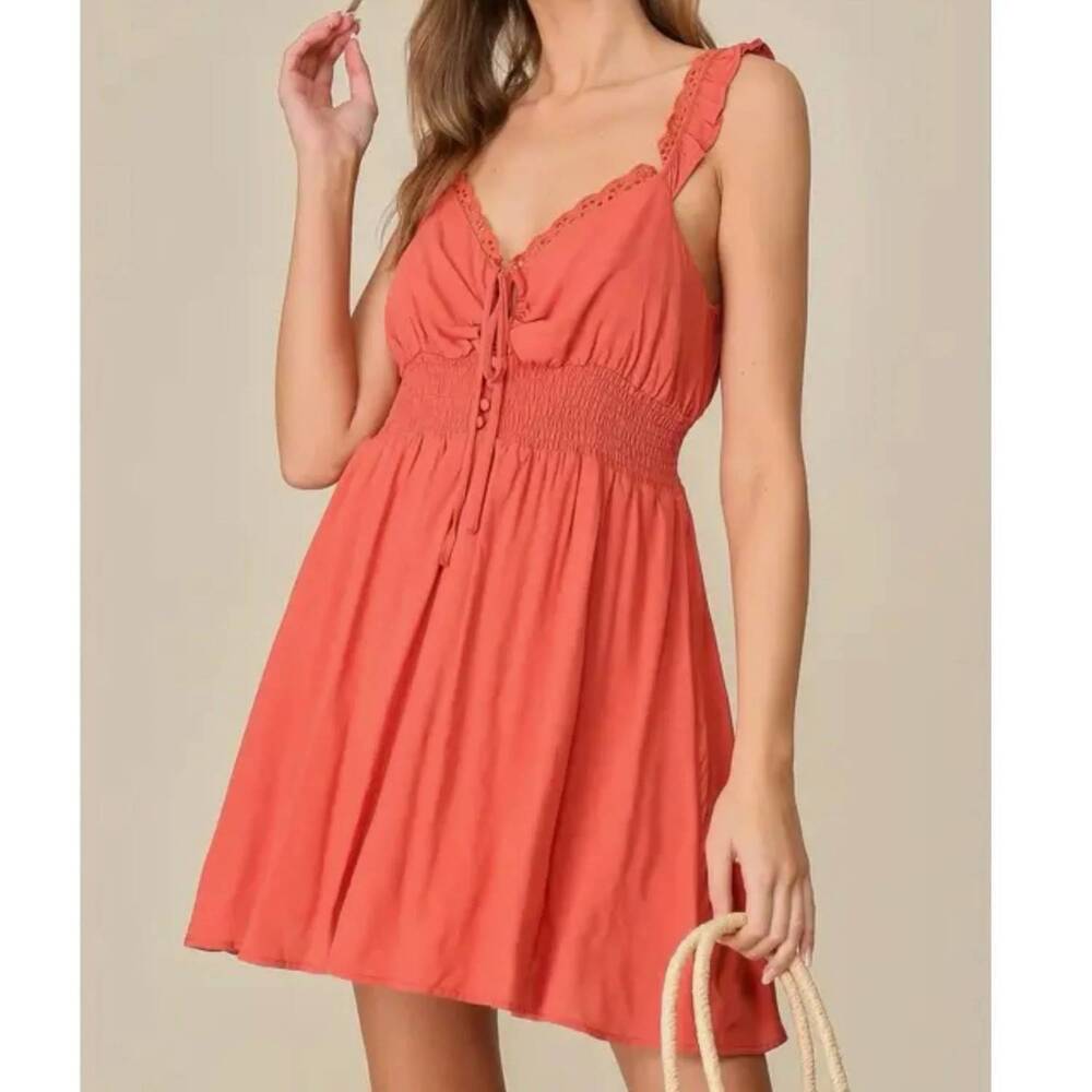 NEW LUMIERE eyelet ruffle cami dress in coral